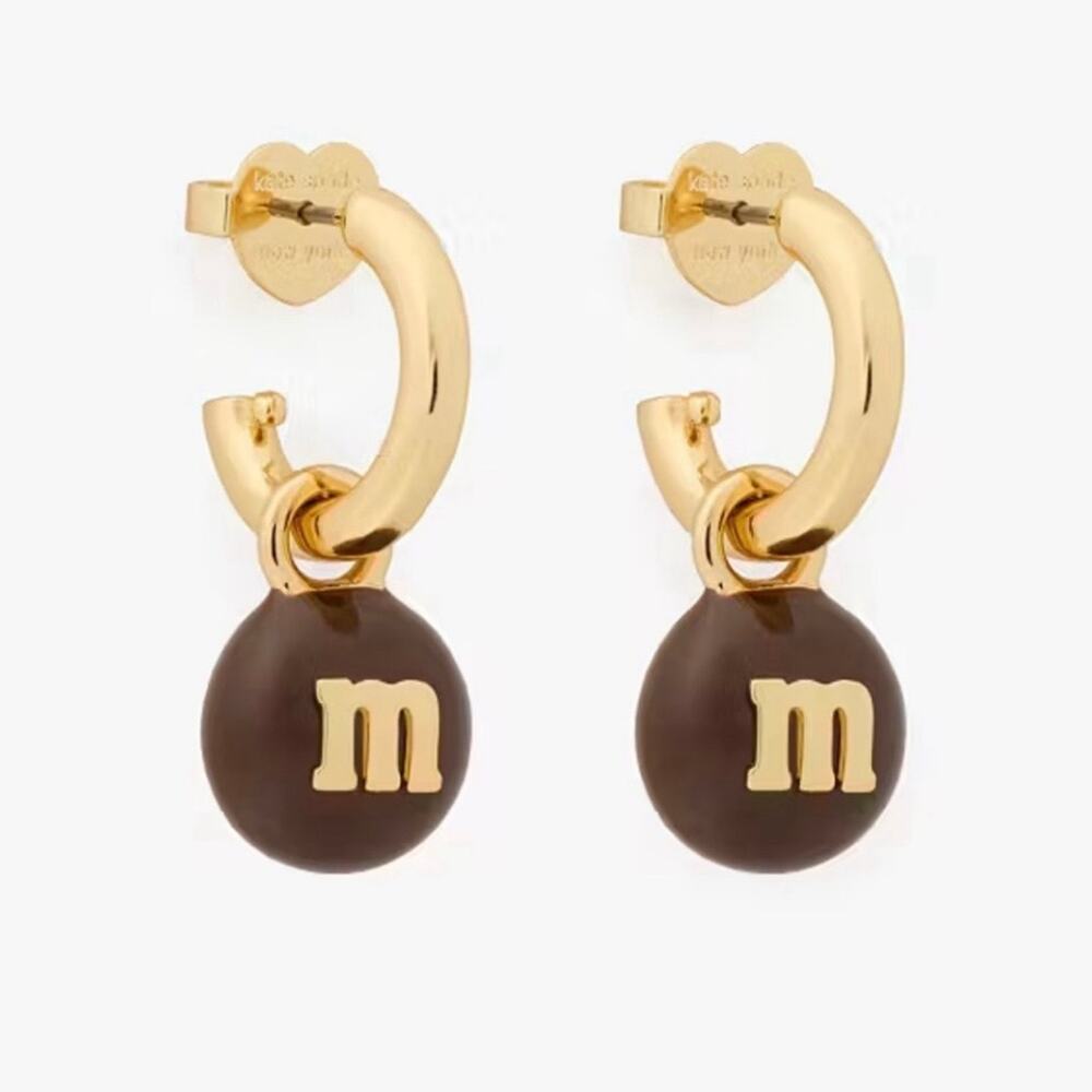 Kate Spade M&M Brown  Charm Huggies Cuff Earrings
